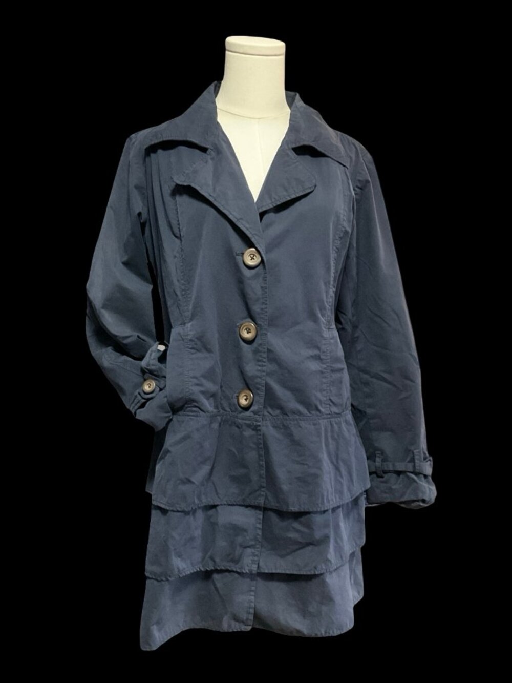 Navy Light Trench Coat w/ Ruffle Detail